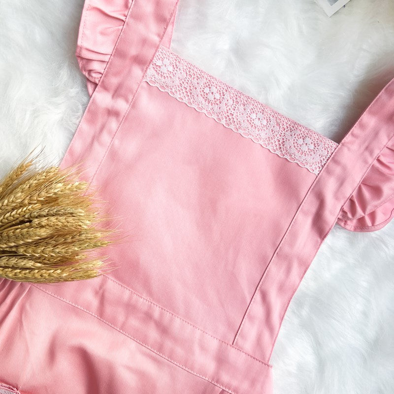 Polyester Cotton Pink Frilly Apron Florist Waitress Pastry Chef Workwear Bistro Cafe Barista Baker Tea Flower Shop Uniform