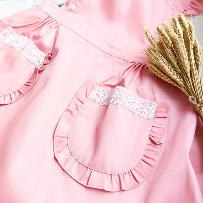 Polyester Cotton Pink Frilly Apron Florist Waitress Pastry Chef Workwear Bistro Cafe Barista Baker Tea Flower Shop Uniform