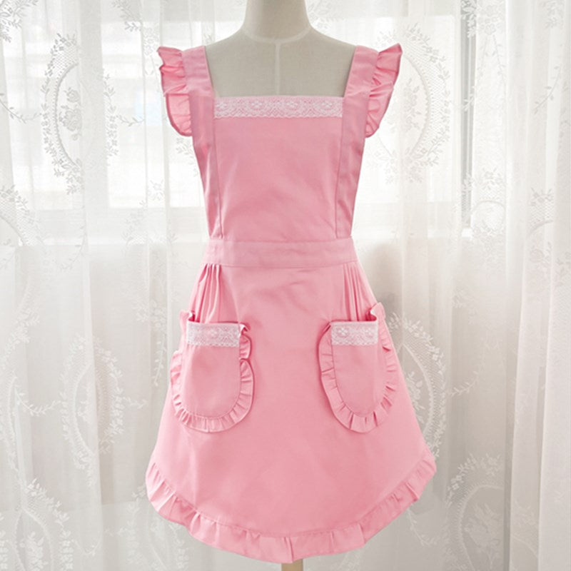 Polyester Cotton Pink Frilly Apron Florist Waitress Pastry Chef Workwear Bistro Cafe Barista Baker Tea Flower Shop Uniform