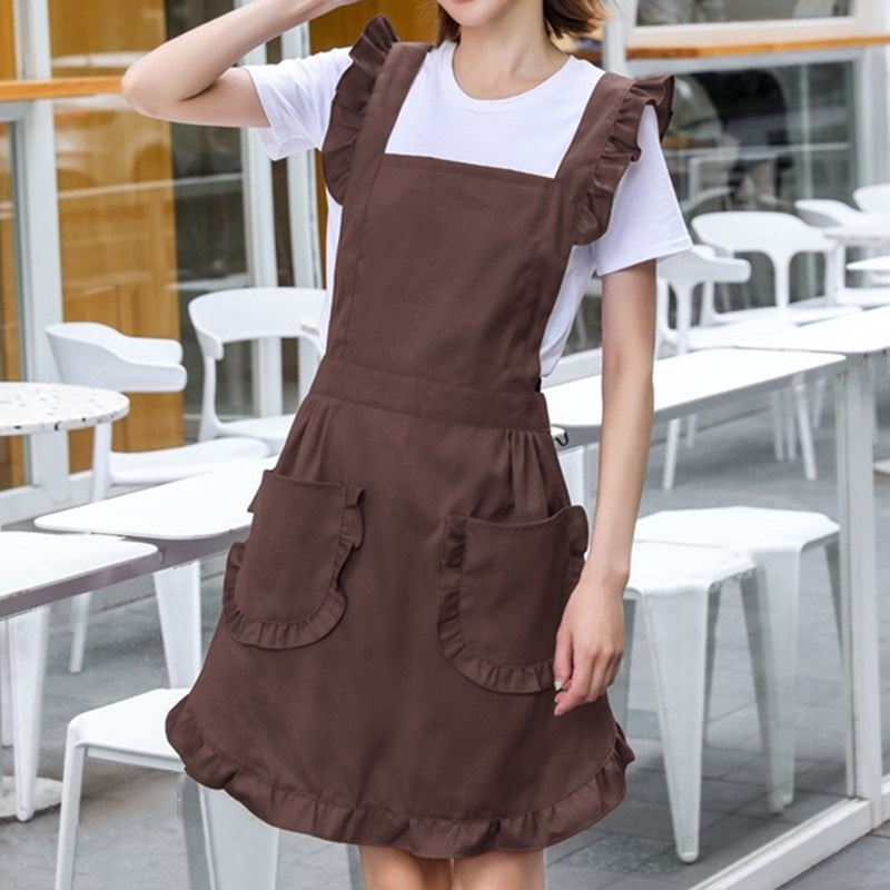Polyester Cotton Frilly Apron Florist Waitress Coffee Shop Pastry Chef Cook Workwear Bakery Flower Shop Tea House Uniform