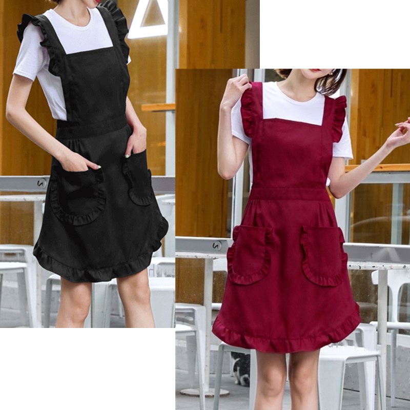 Polyester Cotton Frilly Apron Florist Waitress Coffee Shop Pastry Chef Cook Workwear Bakery Flower Shop Tea House Uniform