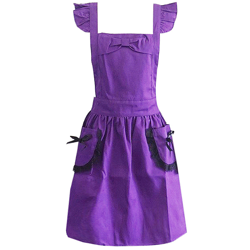Purple Polyester Cotton Frilly Apron Pink Florist Waitress Coffee Shop Pastry Chef Workwear Black Cafe Bakery Flower Shop Uniform