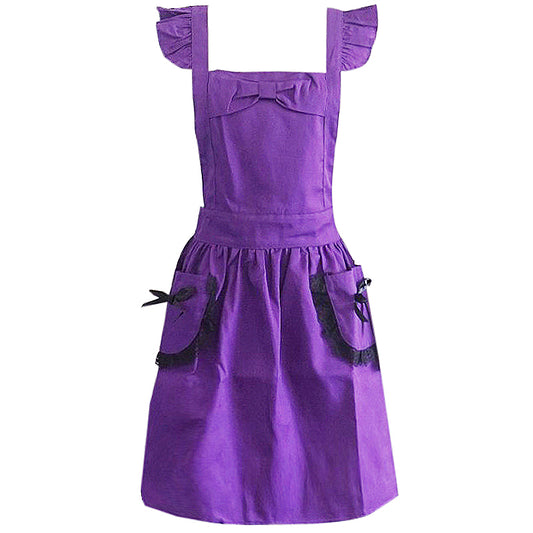 Purple Polyester Cotton Frilly Apron Pink Florist Waitress Coffee Shop Pastry Chef Workwear Black Cafe Bakery Flower Shop Uniform