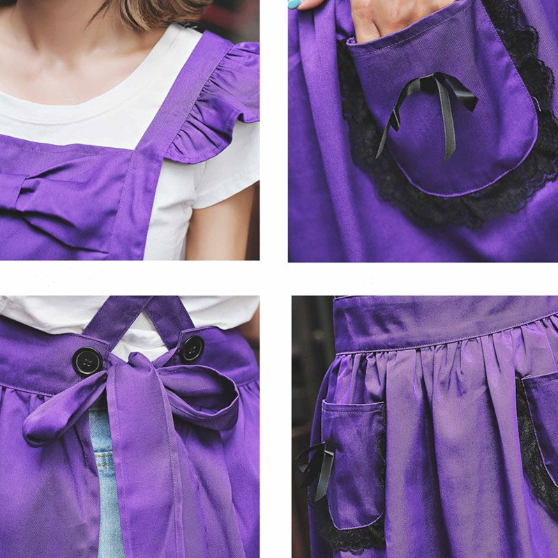 Purple Polyester Cotton Frilly Apron Pink Florist Waitress Coffee Shop Pastry Chef Workwear Black Cafe Bakery Flower Shop Uniform