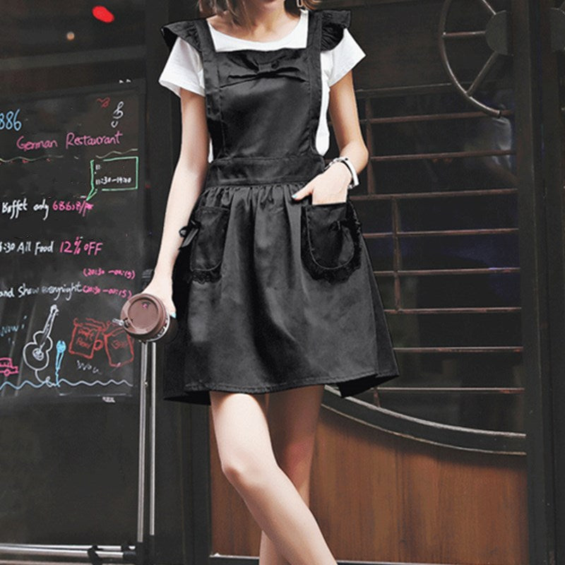 Purple Polyester Cotton Frilly Apron Pink Florist Waitress Coffee Shop Pastry Chef Workwear Black Cafe Bakery Flower Shop Uniform