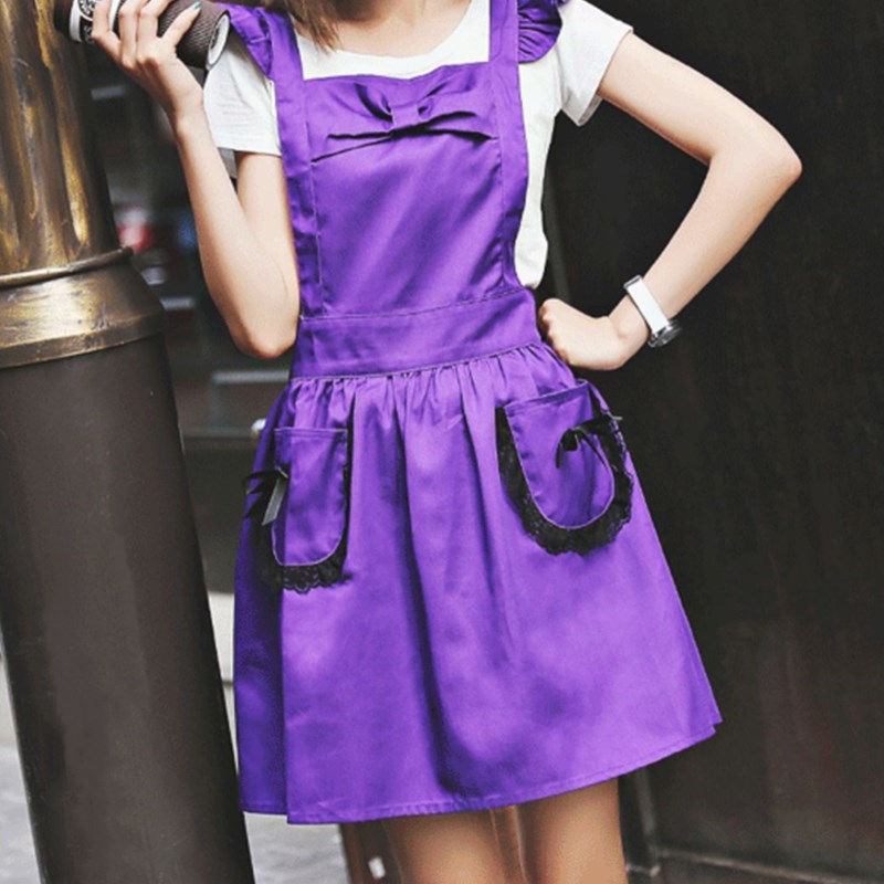 Purple Polyester Cotton Frilly Apron Pink Florist Waitress Coffee Shop Pastry Chef Workwear Black Cafe Bakery Flower Shop Uniform