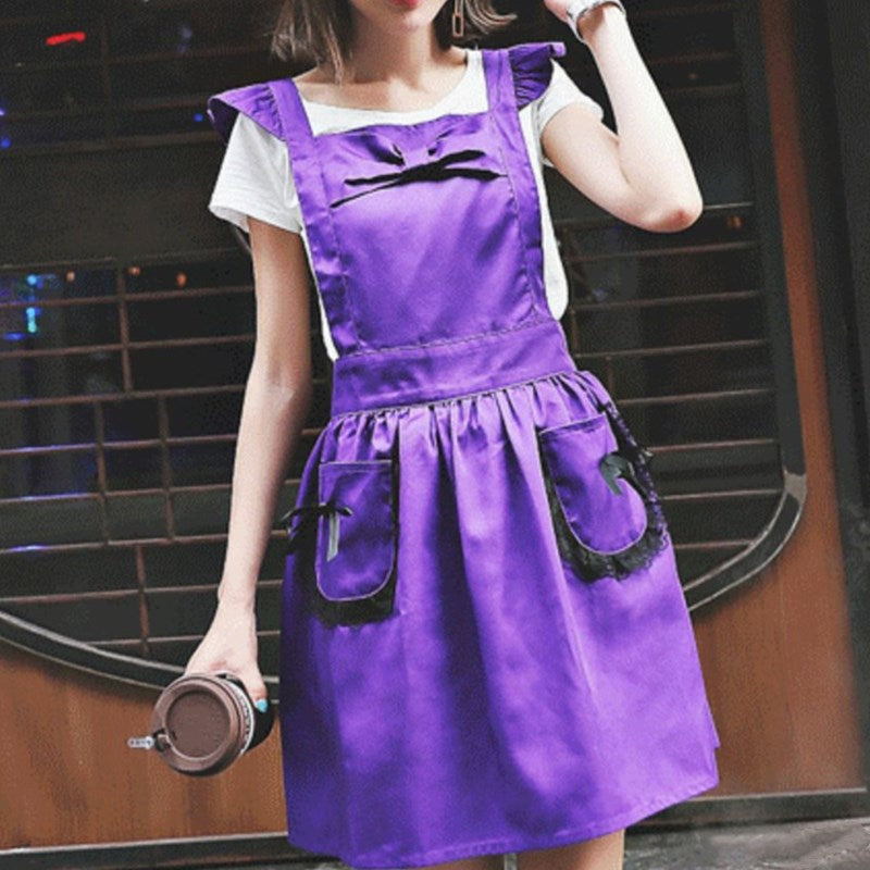 Purple Polyester Cotton Frilly Apron Pink Florist Waitress Coffee Shop Pastry Chef Workwear Black Cafe Bakery Flower Shop Uniform
