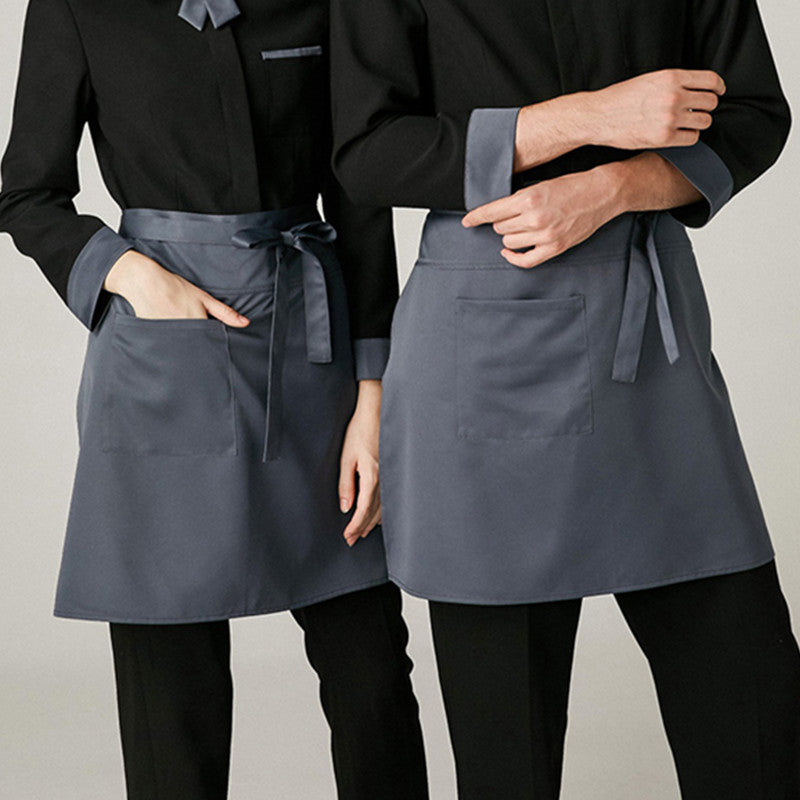 Gray Polyester Cotton Waist Apron Barista Waitstaff Bartender Pastry Culinary Uniform Restaurant Cafe Retail Shop Work Wear