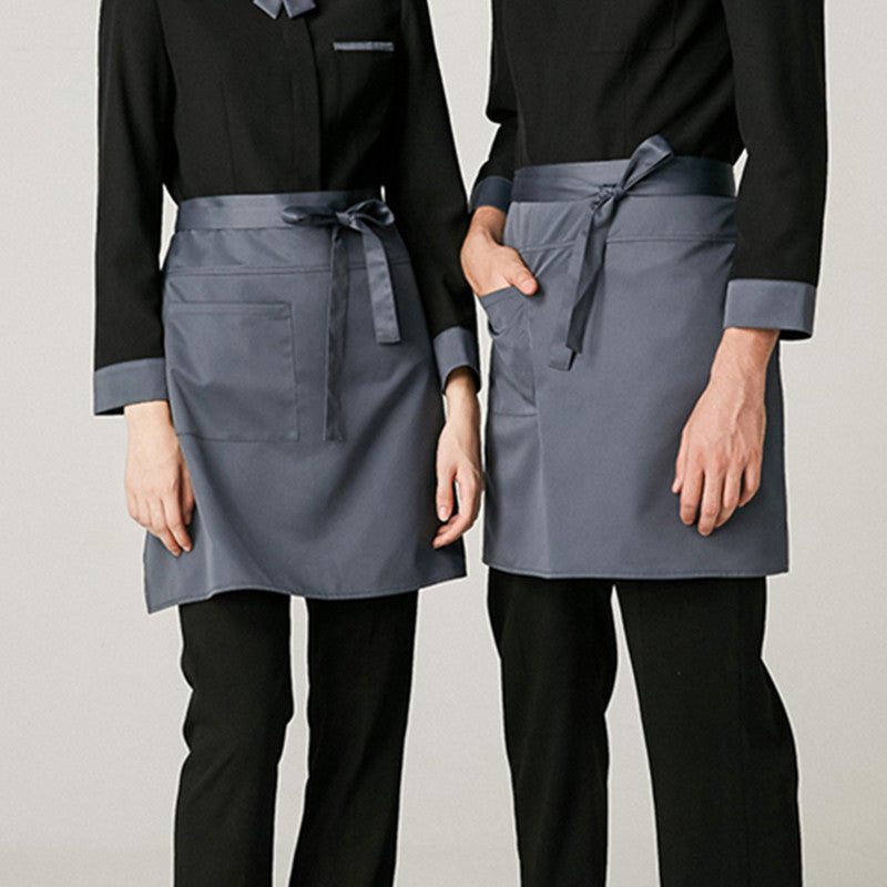 Gray Polyester Cotton Waist Apron Barista Waitstaff Bartender Pastry Culinary Uniform Restaurant Cafe Retail Shop Work Wear