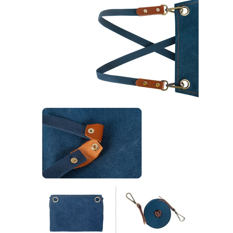Cross-back Short Canvas Apron Barista Bartender Pastry Chef Catering Uniform Florist Barber Gardener Painter Workwear