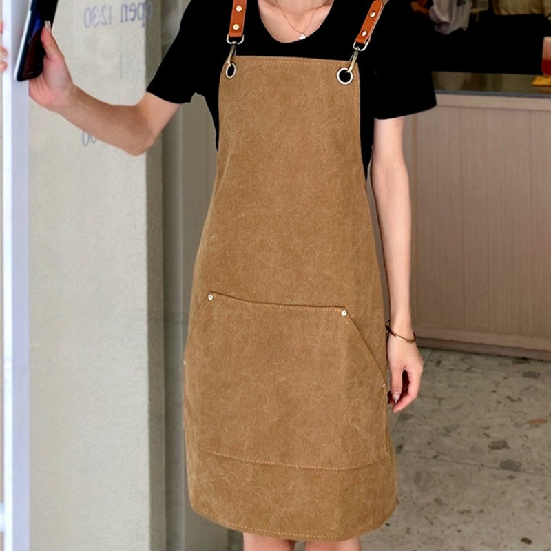 Cross-back Short Canvas Apron Barista Bartender Pastry Chef Catering Uniform Florist Barber Gardener Painter Workwear