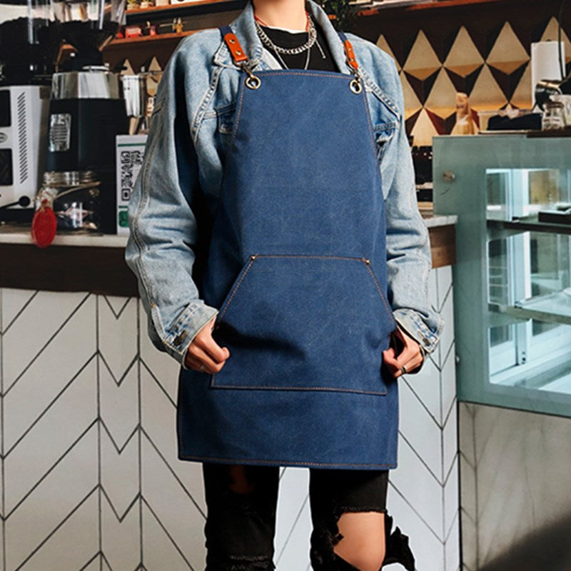 Cross-back Short Canvas Apron Barista Bartender Pastry Chef Catering Uniform Florist Barber Gardener Painter Workwear