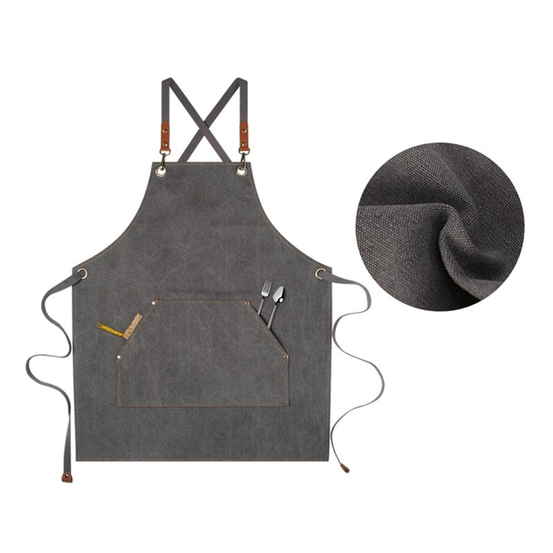 Cross-back Short Canvas Apron Barista Bartender Pastry Chef Catering Uniform Florist Barber Gardener Painter Workwear