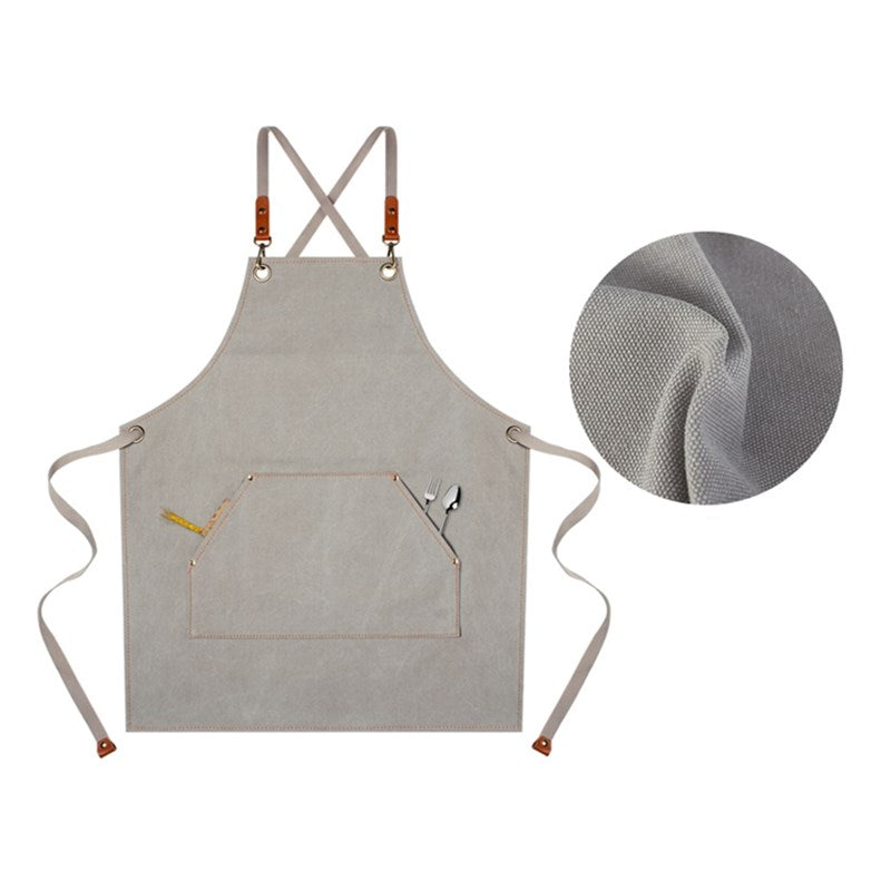 Cross-back Short Canvas Apron Barista Bartender Pastry Chef Catering Uniform Florist Barber Gardener Painter Workwear