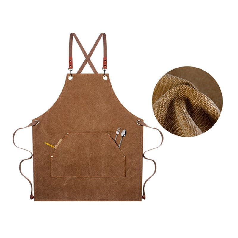 Cross-back Short Canvas Apron Barista Bartender Pastry Chef Catering Uniform Florist Barber Gardener Painter Workwear