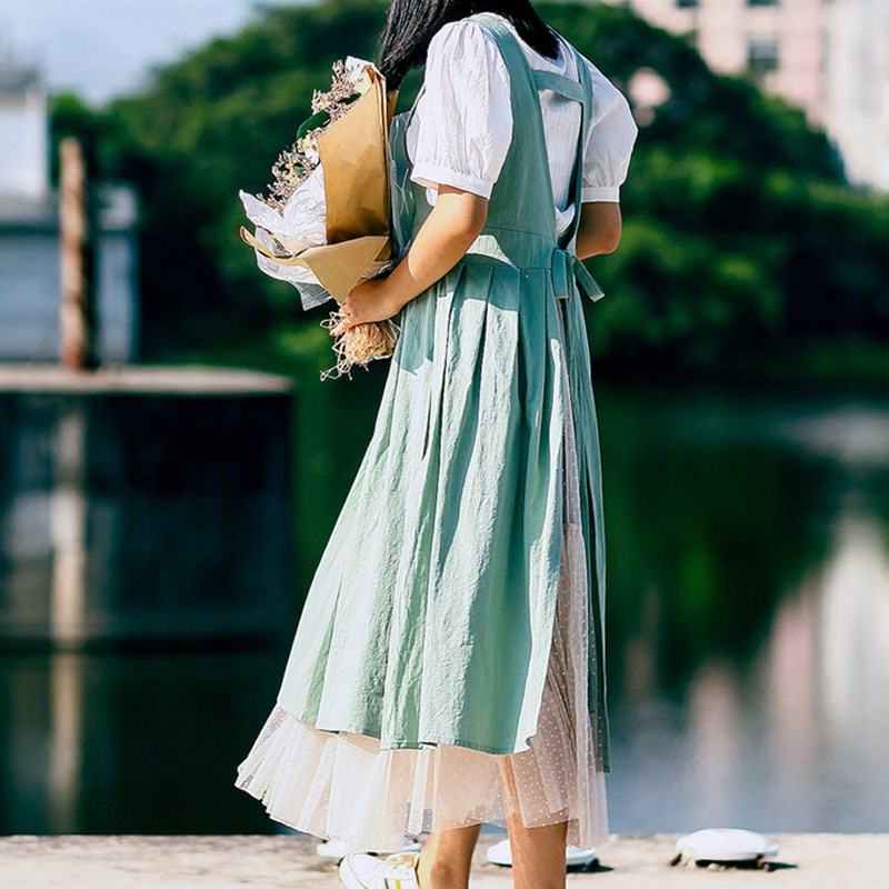 Split-leg Cotton Apron Florist Artist Work Wear Waitress Cafe Barista Pastry Chef Catering Uniform