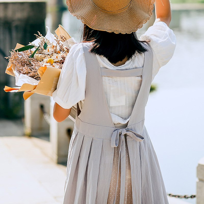 Split-leg Cotton Apron Florist Artist Work Wear Waitress Cafe Barista Pastry Chef Catering Uniform