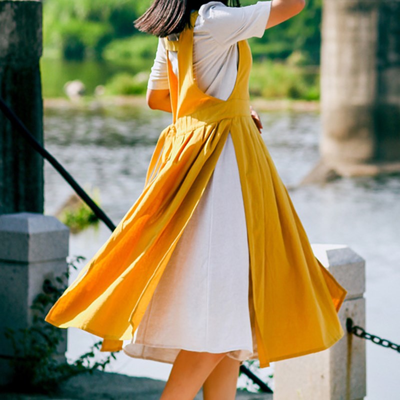 Split-leg Cotton Apron Florist Artist Work Wear Waitress Cafe Barista Pastry Chef Catering Uniform