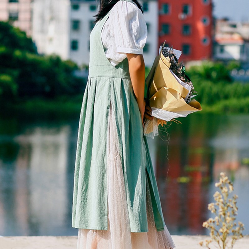 Split-leg Cotton Apron Florist Artist Work Wear Waitress Cafe Barista Pastry Chef Catering Uniform