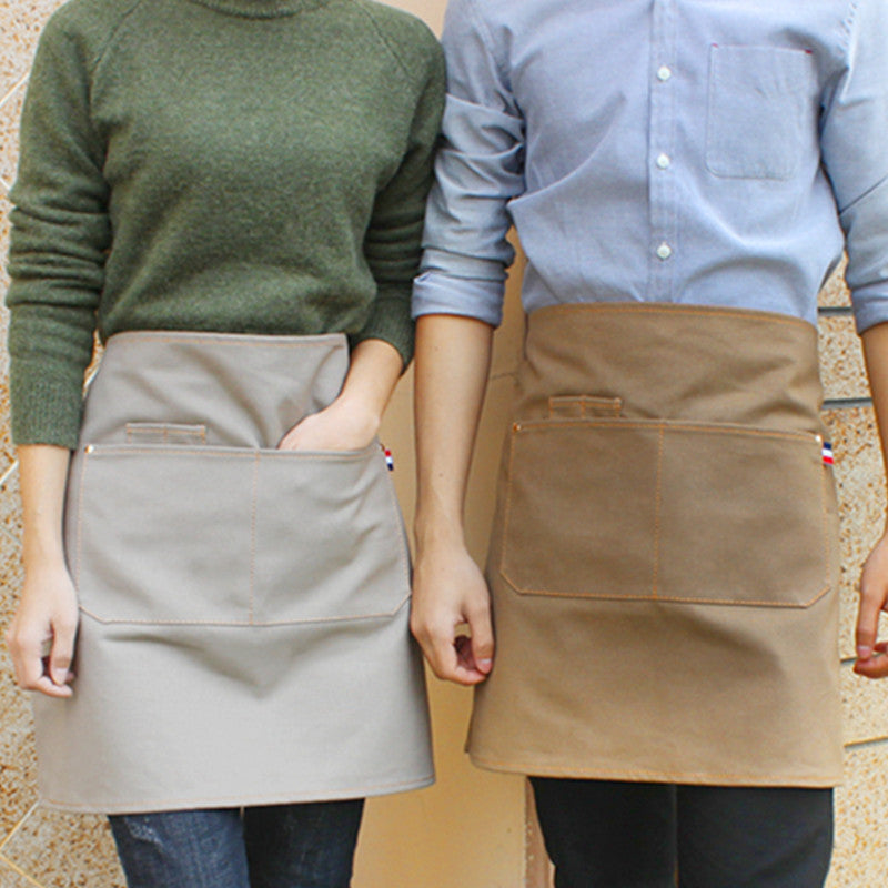 Brown Canvas Waist Apron Gray Barista Bartender Baker Pastry Chef Uniform Black Mixologist Florist Artist Work Wear