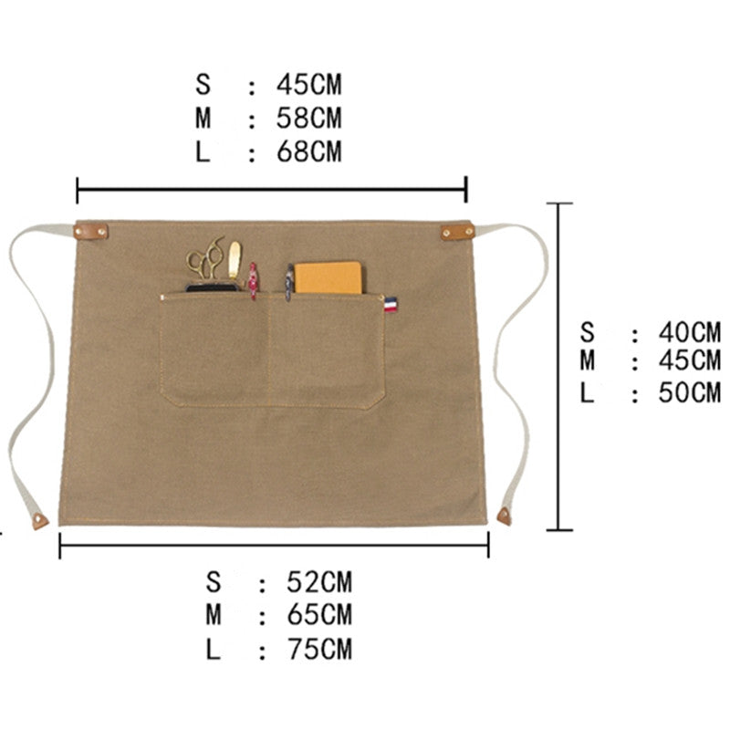 Brown Canvas Waist Apron Gray Barista Bartender Baker Pastry Chef Uniform Black Mixologist Florist Artist Work Wear