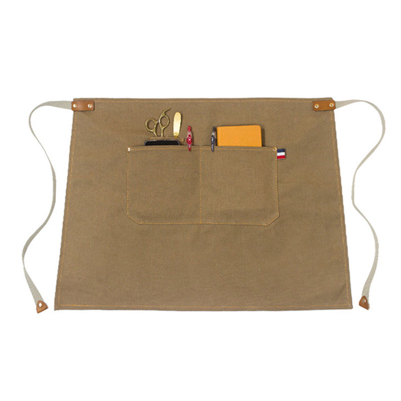 Brown Canvas Waist Apron Gray Barista Bartender Baker Pastry Chef Uniform Black Mixologist Florist Artist Work Wear