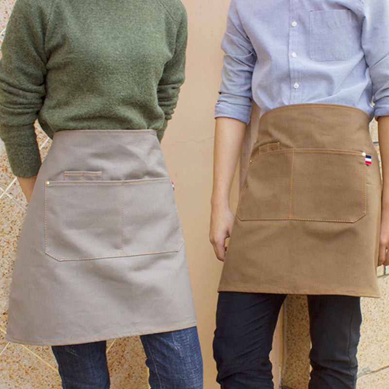 Brown Canvas Waist Apron Gray Barista Bartender Baker Pastry Chef Uniform Black Mixologist Florist Artist Work Wear