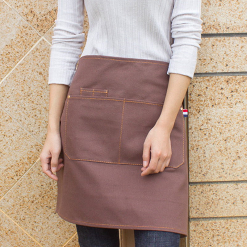 Brown Canvas Waist Apron Gray Barista Bartender Baker Pastry Chef Uniform Black Mixologist Florist Artist Work Wear