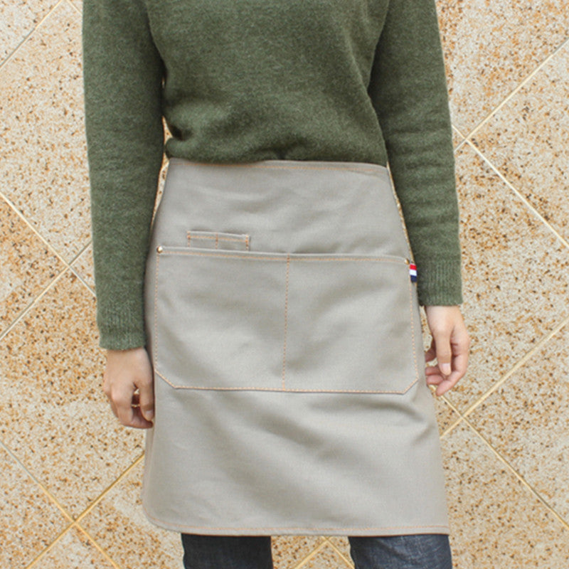 Brown Canvas Waist Apron Gray Barista Bartender Baker Pastry Chef Uniform Black Mixologist Florist Artist Work Wear