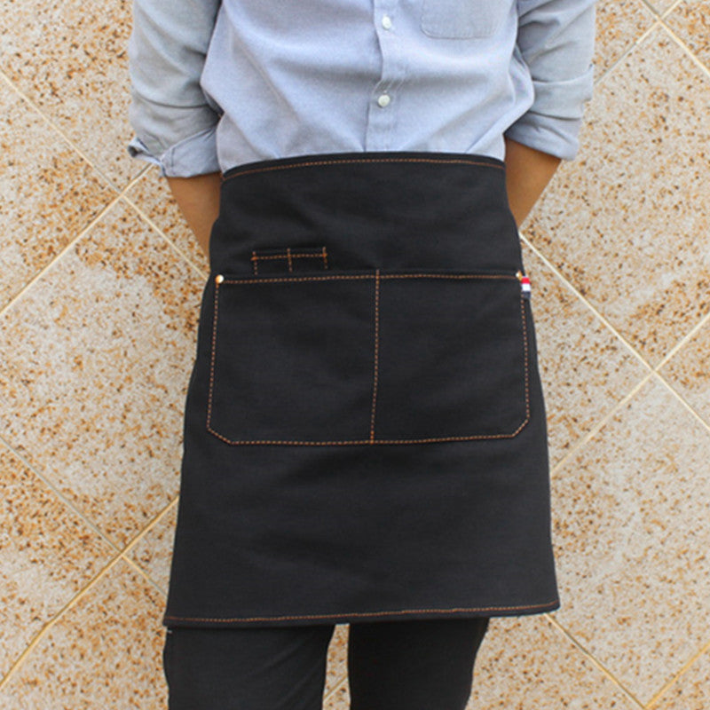 Brown Canvas Waist Apron Gray Barista Bartender Baker Pastry Chef Uniform Black Mixologist Florist Artist Work Wear