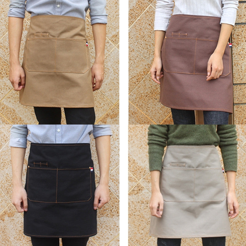 Brown Canvas Waist Apron Gray Barista Bartender Baker Pastry Chef Uniform Black Mixologist Florist Artist Work Wear
