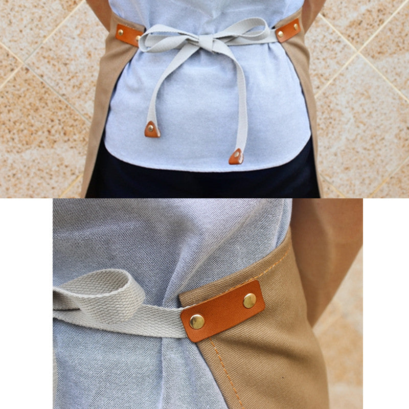 Brown Canvas Waist Apron Gray Barista Bartender Baker Pastry Chef Uniform Black Mixologist Florist Artist Work Wear
