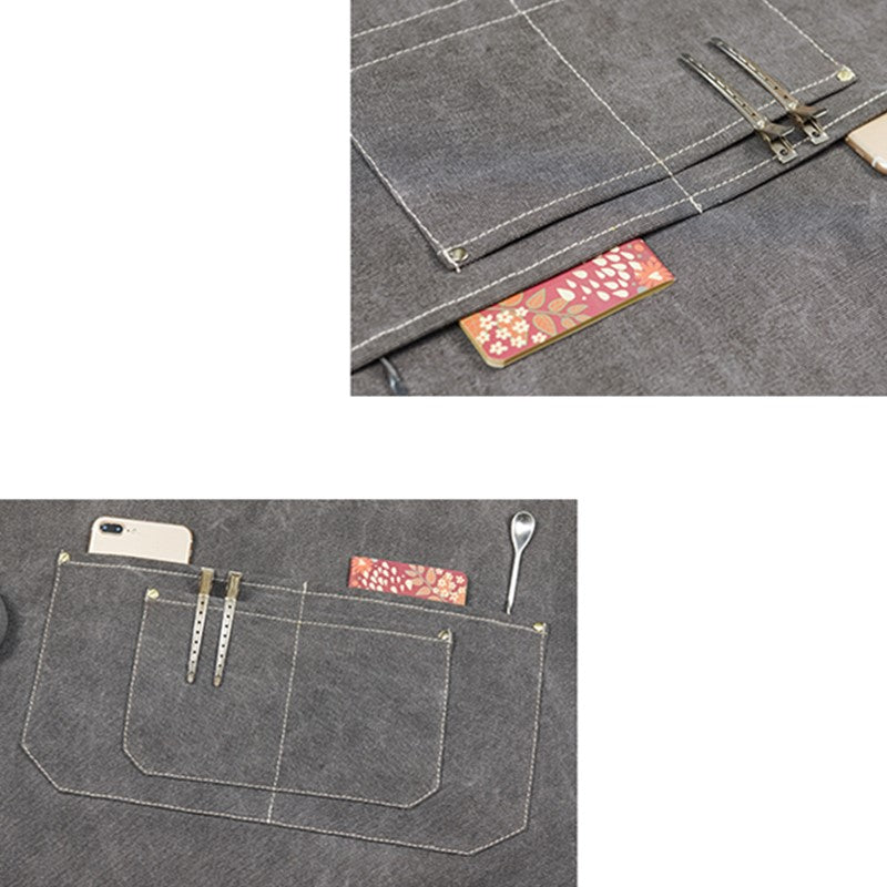 Cross-back Canvas Apron Gray Barber Hairdresser Florist Workwear Khaki Cafe Barista Bartender Restaurant Pastry Chef Uniform