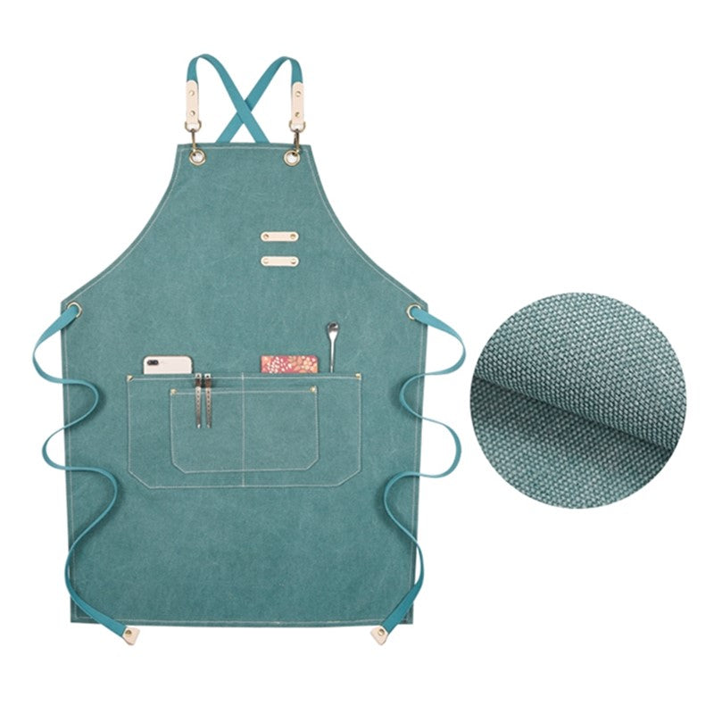 Cross-back Canvas Apron Gray Barber Hairdresser Florist Workwear Khaki Cafe Barista Bartender Restaurant Pastry Chef Uniform