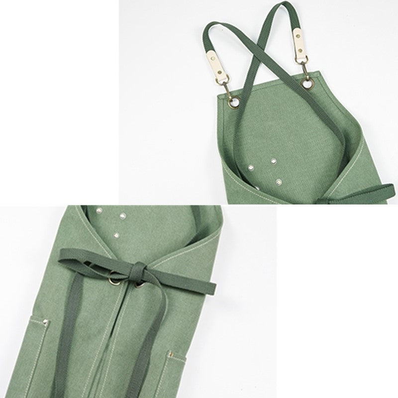 Cross-back Canvas Apron Gray Barber Hairdresser Florist Workwear Khaki Cafe Barista Bartender Restaurant Pastry Chef Uniform