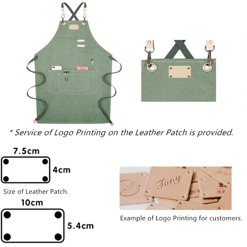 Cross-back Canvas Apron Gray Barber Hairdresser Florist Workwear Khaki Cafe Barista Bartender Restaurant Pastry Chef Uniform