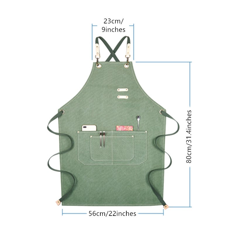 Cross-back Canvas Apron Gray Barber Hairdresser Florist Workwear Khaki Cafe Barista Bartender Restaurant Pastry Chef Uniform
