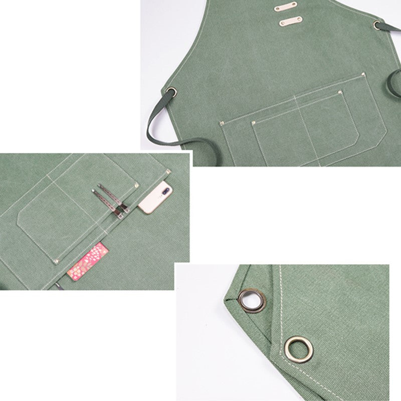 Cross-back Canvas Apron Gray Barber Hairdresser Florist Workwear Khaki Cafe Barista Bartender Restaurant Pastry Chef Uniform
