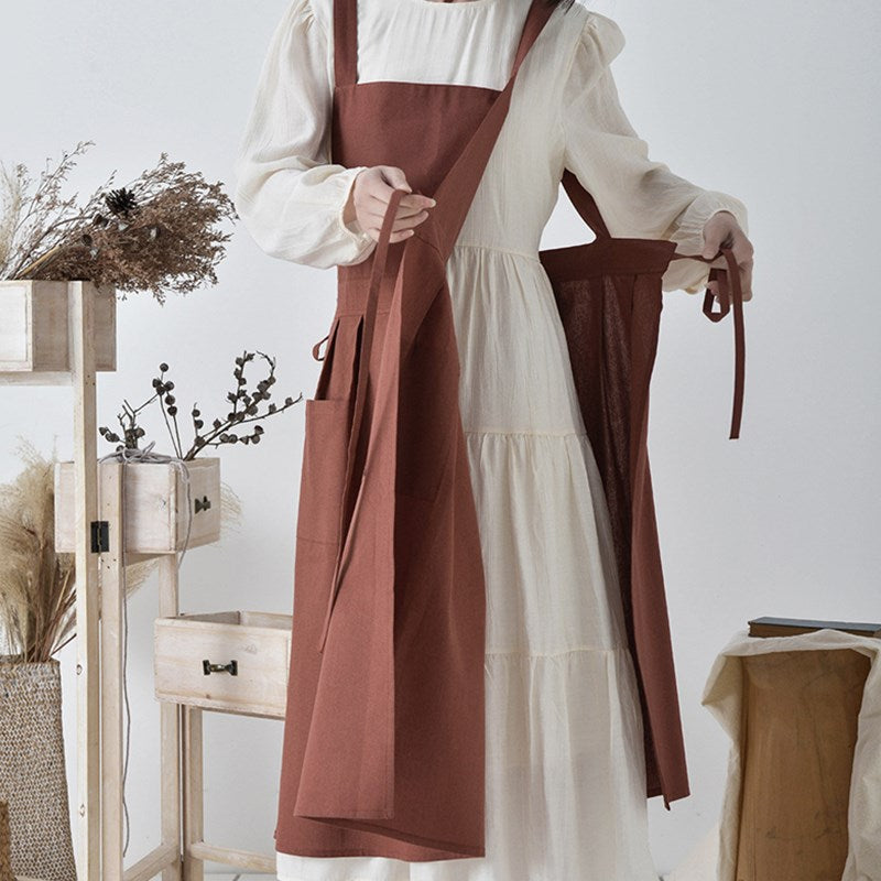 Waterproof Cross-back Cotton Apron Florist Artist Crafting Workwear Waitress Cafe Barista Restaurant Bistro Pastry Chef Uniform