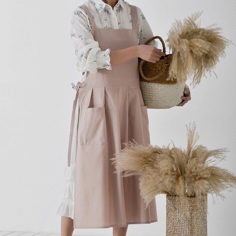 Waterproof Cross-back Cotton Apron Florist Artist Crafting Workwear Waitress Cafe Barista Restaurant Bistro Pastry Chef Uniform