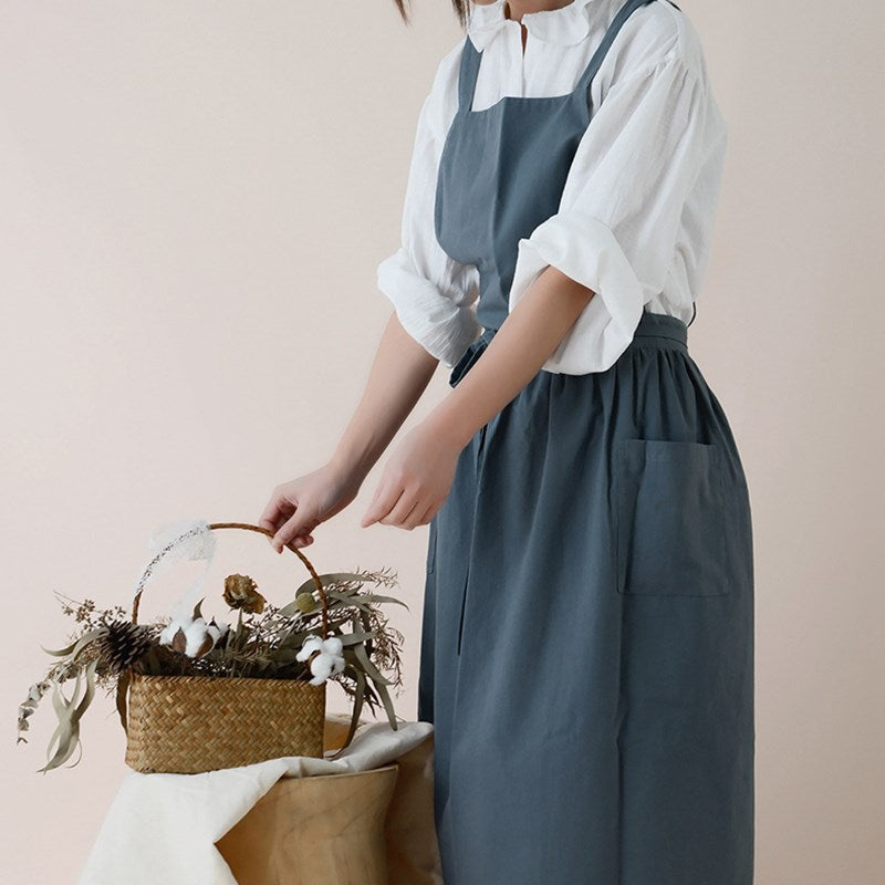 Cross-back Cotton Apron Florist Artist Gardener Ceramicist Workwear Waitress Cafe Barista Restaurant Pastry Chef Uniform