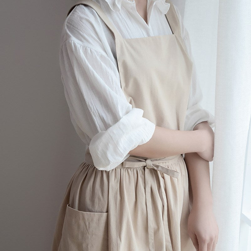 Cross-back Cotton Apron Florist Artist Gardener Ceramicist Workwear Waitress Cafe Barista Restaurant Pastry Chef Uniform