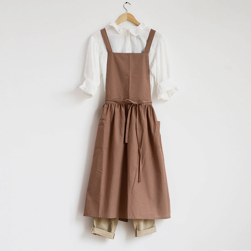 Cross-back Cotton Apron Florist Artist Gardener Ceramicist Workwear Waitress Cafe Barista Restaurant Pastry Chef Uniform