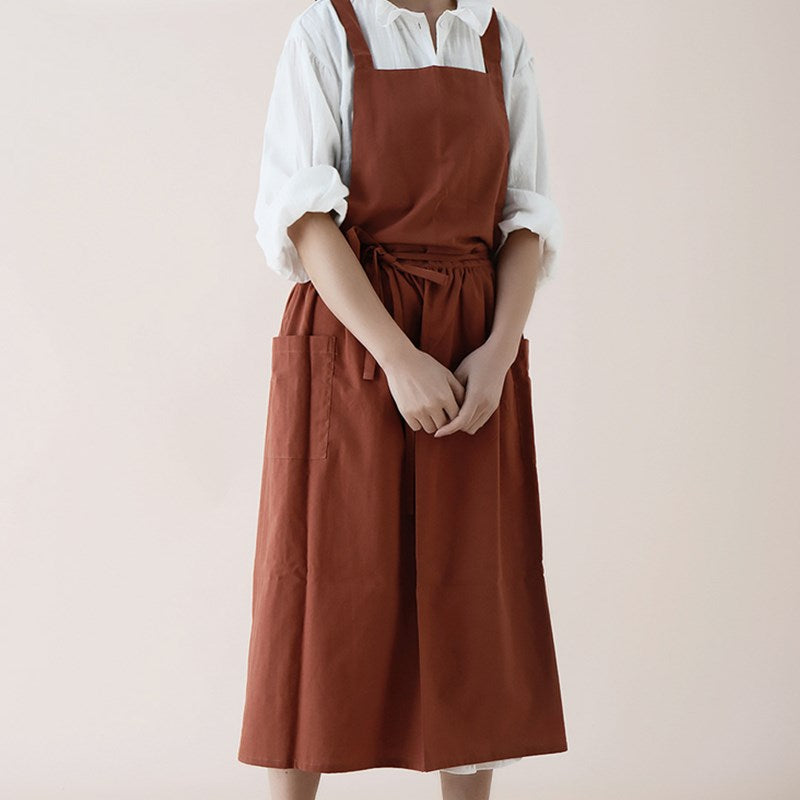 Cross-back Cotton Apron Florist Artist Gardener Ceramicist Workwear Waitress Cafe Barista Restaurant Pastry Chef Uniform