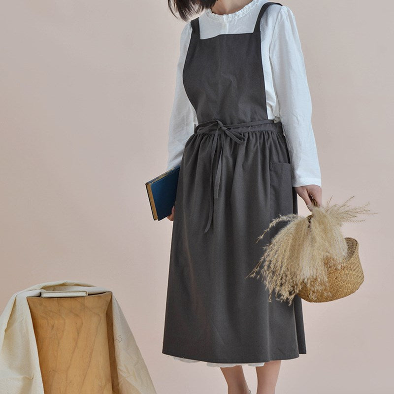 Cross-back Cotton Apron Florist Artist Gardener Ceramicist Workwear Waitress Cafe Barista Restaurant Pastry Chef Uniform