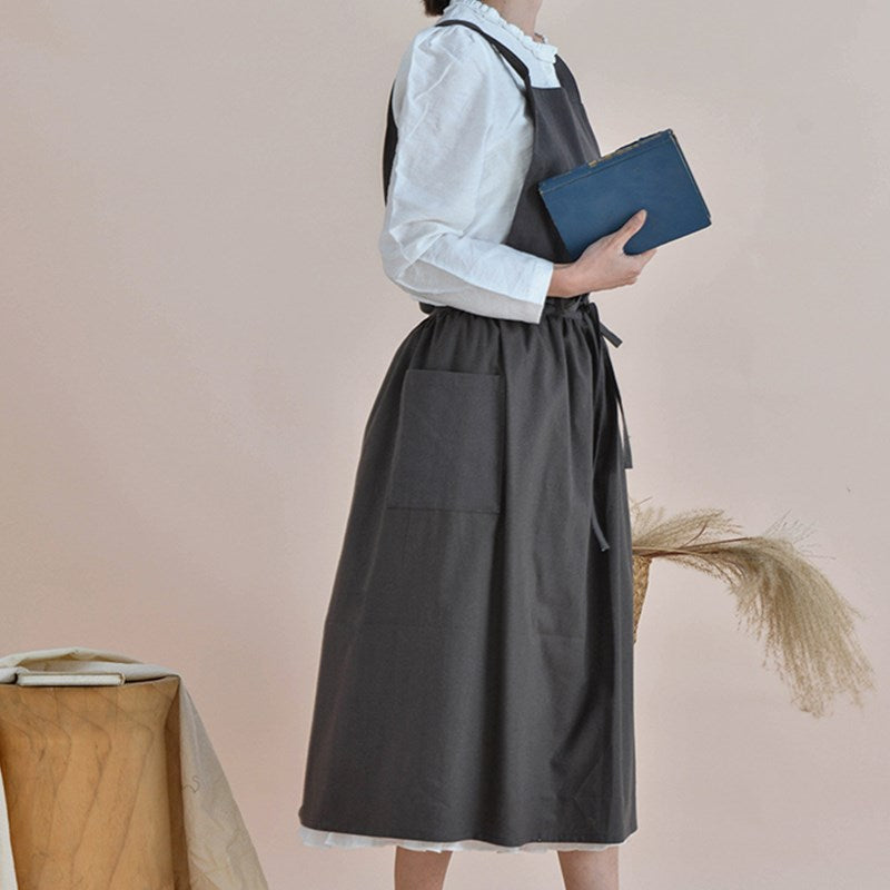 Cross-back Cotton Apron Florist Artist Gardener Ceramicist Workwear Waitress Cafe Barista Restaurant Pastry Chef Uniform