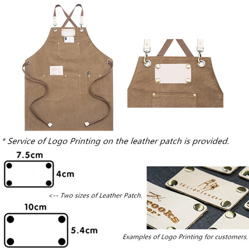 Cross-back Khaki Canvas Apron Gray Gardener Florist Workwear Pastry Chef Cafe Barista Bartender Bistro Restaurant Uniform