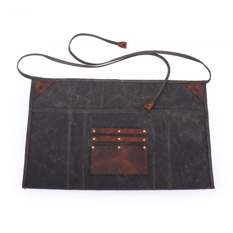 Hard Waxed Canvas Waist Apron Florist Gardener Painter Artist Carpenter Maintenance Craft Plumber Heavy Duty Labor Work Wear