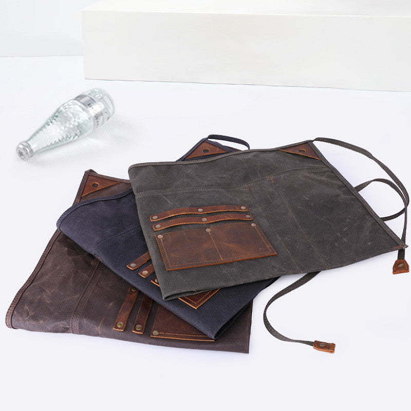 Hard Waxed Canvas Waist Apron Florist Gardener Painter Artist Carpenter Maintenance Craft Plumber Heavy Duty Labor Work Wear