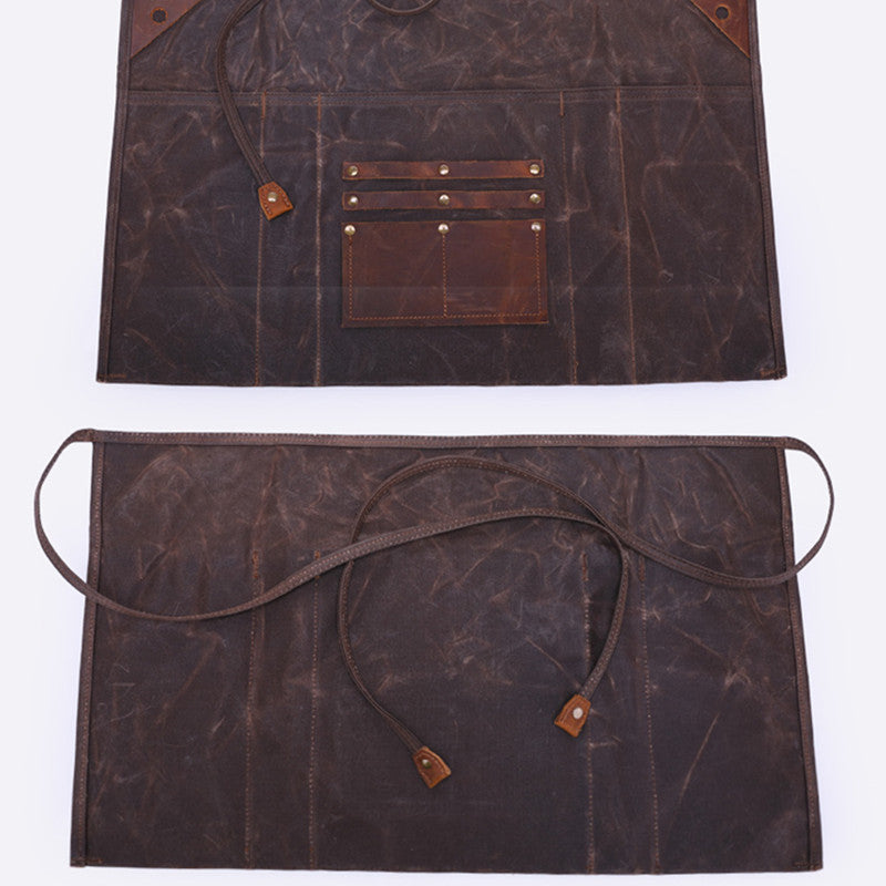 Hard Waxed Canvas Waist Apron Florist Gardener Painter Artist Carpenter Maintenance Craft Plumber Heavy Duty Labor Work Wear